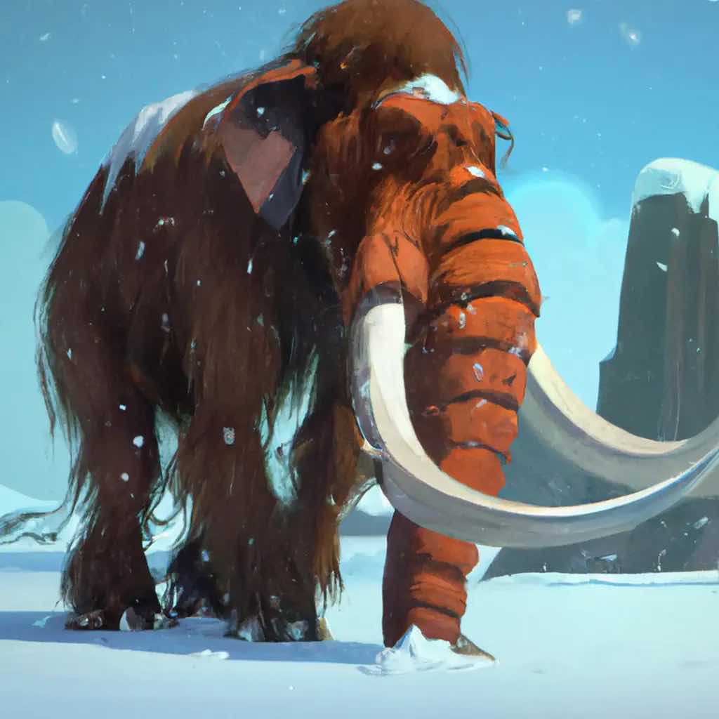 illustration of a giant wholly Mammoth in the snow