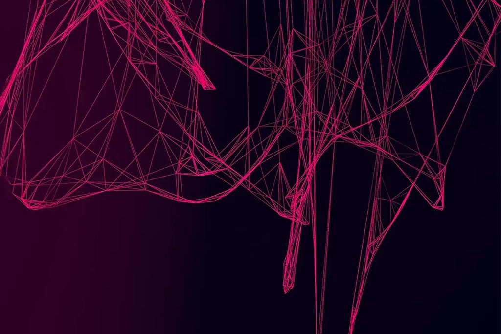 abstract illustration of pink lines forming a grid on a purple background